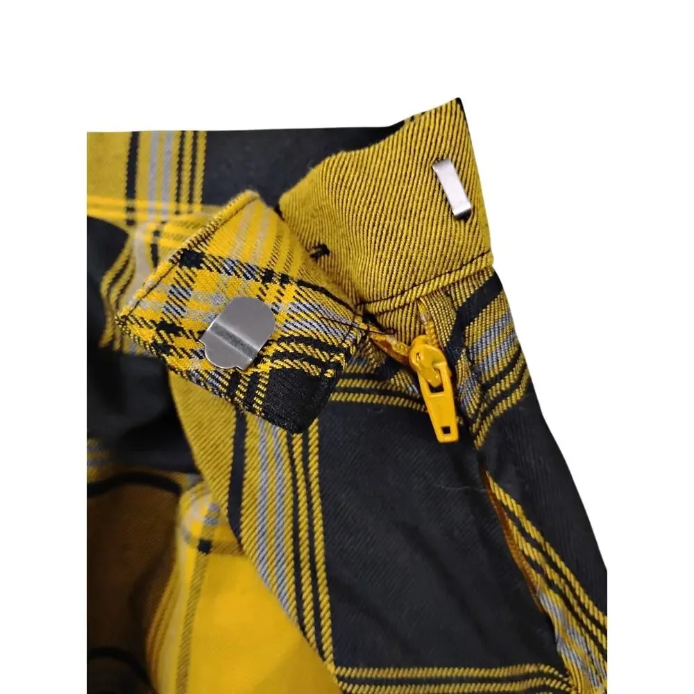 Harry Potter Hufflepuff Pleated Skirt Size XL Yellow and Black Plaid Side Zipper